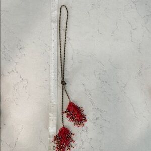 Coral Beaded Tassel Necklace for Women